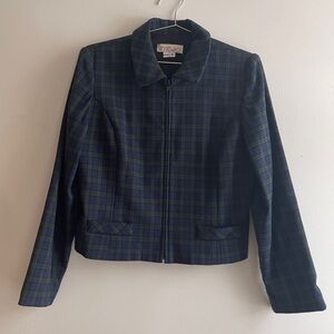 Cropped Plaid Jacket in Green and Blue